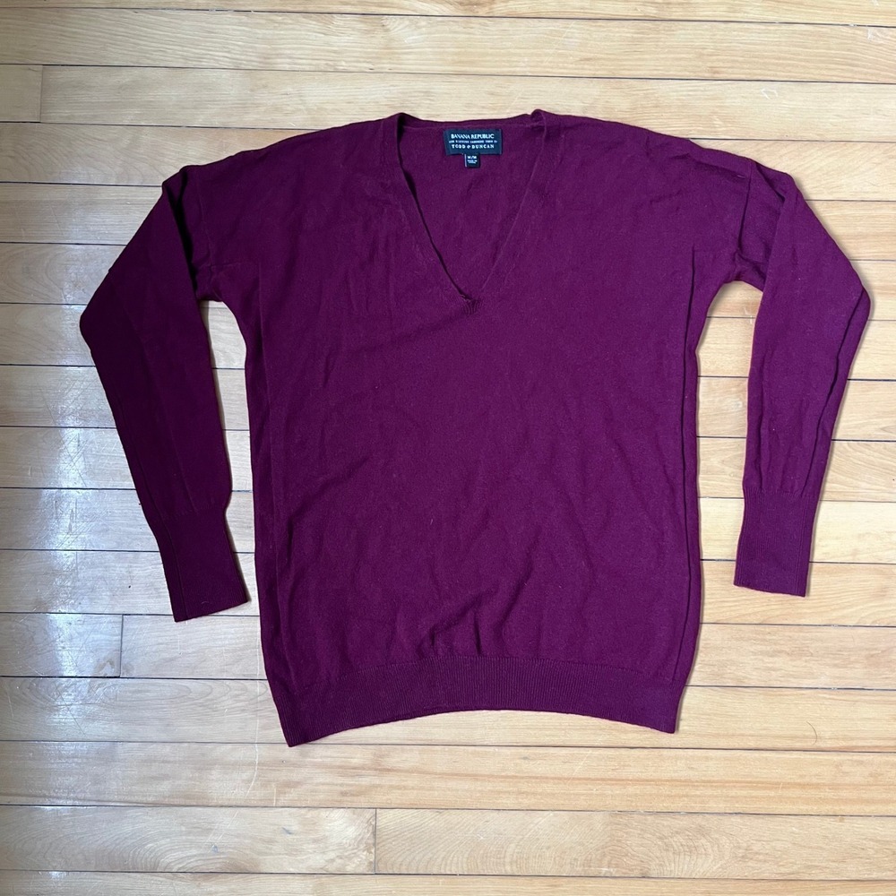Banana Republic Todd & Duncan Scottish Cashmere V-Neck Sweater Burgundy Mens M